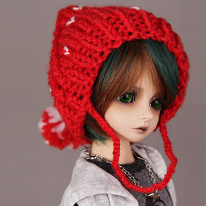 POMPOMTOPPED KNIT HAT Red